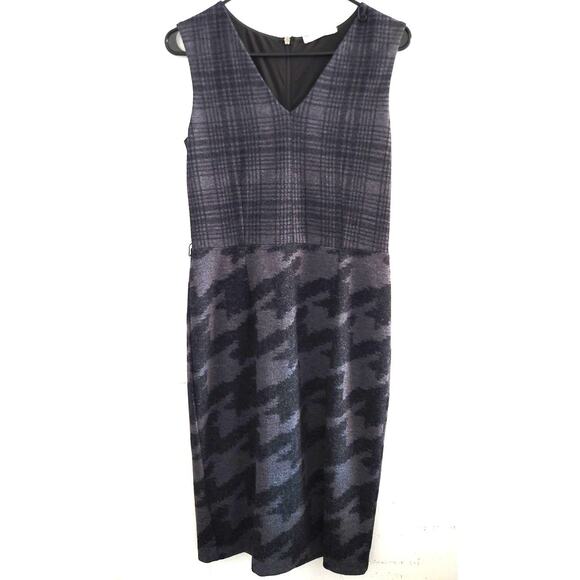 MaxMara Max Mara Sleeveless Plaid Houndstooth Printed Sheath Wool Dress Gray 10 - Picture 1 of 13